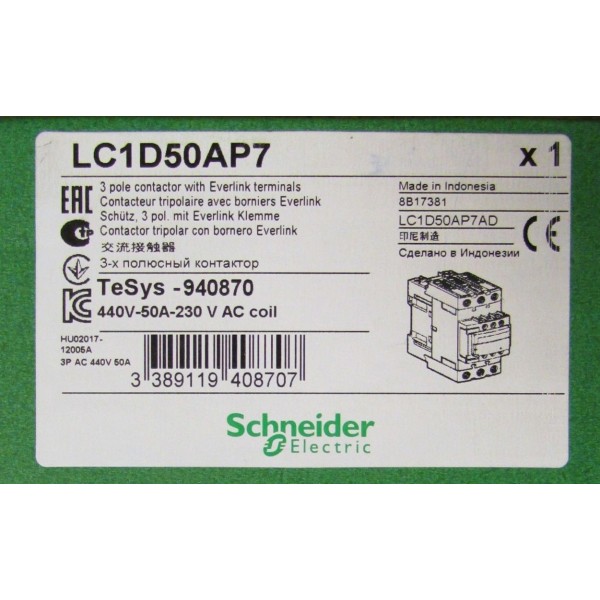 LC1D50AP7 3 Pole 230V 50 Amp Contactor LC1D50A