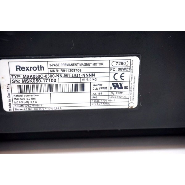 MSK050C-0300-NN-M1-UG1-NNNN 3 PHASE MAGNET MOTOR R911309706