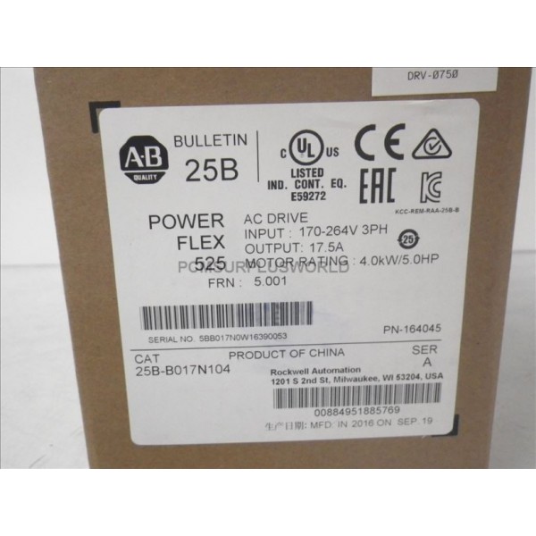 2017 NEW FACTORY SEALED ALLEN BRADLEY 25B-B017N104 SER A POWERFLEX 525 AC DRIVE