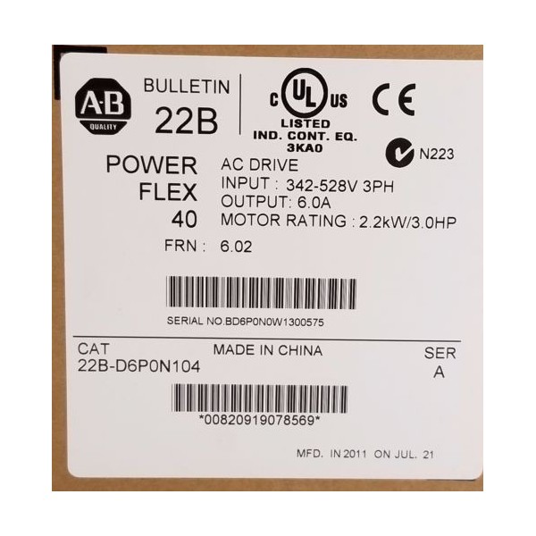 22B-D6P0N104/A PowerFlex 40 AC Drive AB 22BD6P0N104