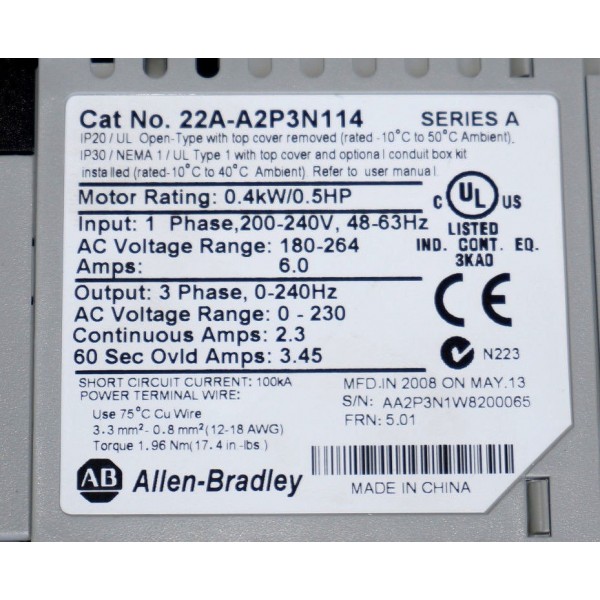 PowerFlex 4 AC Drive 240VAC 2.3A 0.5HP