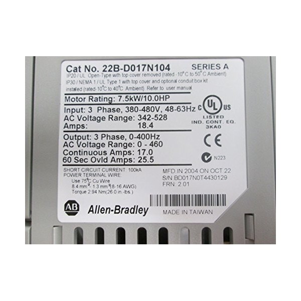 22B-D017N104 PowerFlex 40 AC Drive AB 22BD017N104 7.5KW