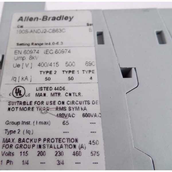NEW ALLEN BRADLEY 190S-ANDJ2-CB63C