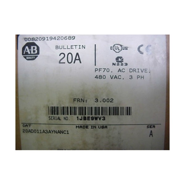 Powerflex PF70 drive 20AD011A3AYNANC1 480v 11a w/keypad