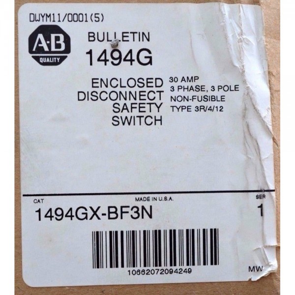 1494GXBF3N Non-Fusible 3-phase 600V, 30 Amp, extra large size