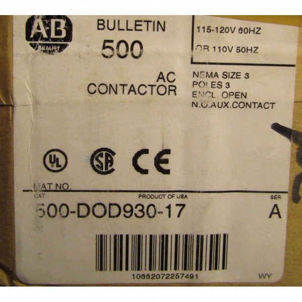 500 DOD930 17 110/120V Size 3 AC Contactor 500-DOD930