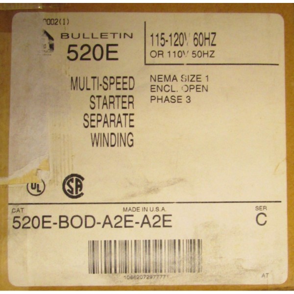 Size 1 Multispeed Starter 110/120V 520E BOD A2E A2E