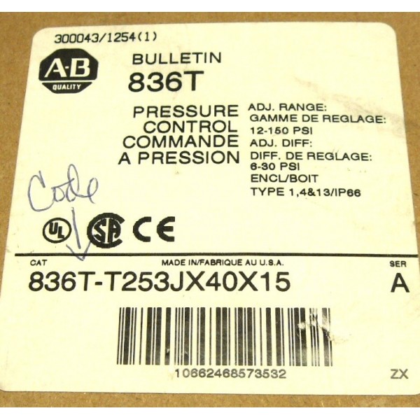 836T-T253JX40X15 / SER A PRESSURE CONTROL