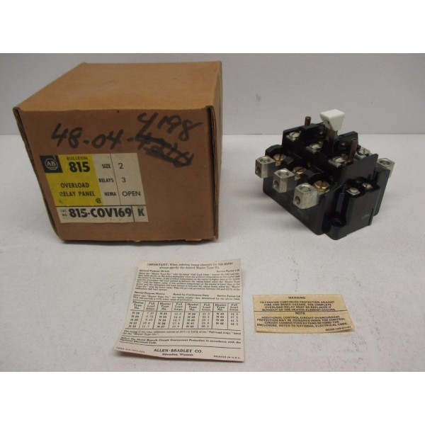 Size 2 NEMA Open 3 Relay Overload Relay Panel