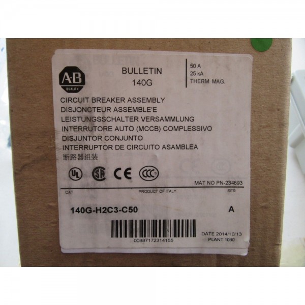 Allen Bradley 140G-H2C3-C50 Circuit Breaker 140G-H2X3 3-Pole 50A 240/480V NEW